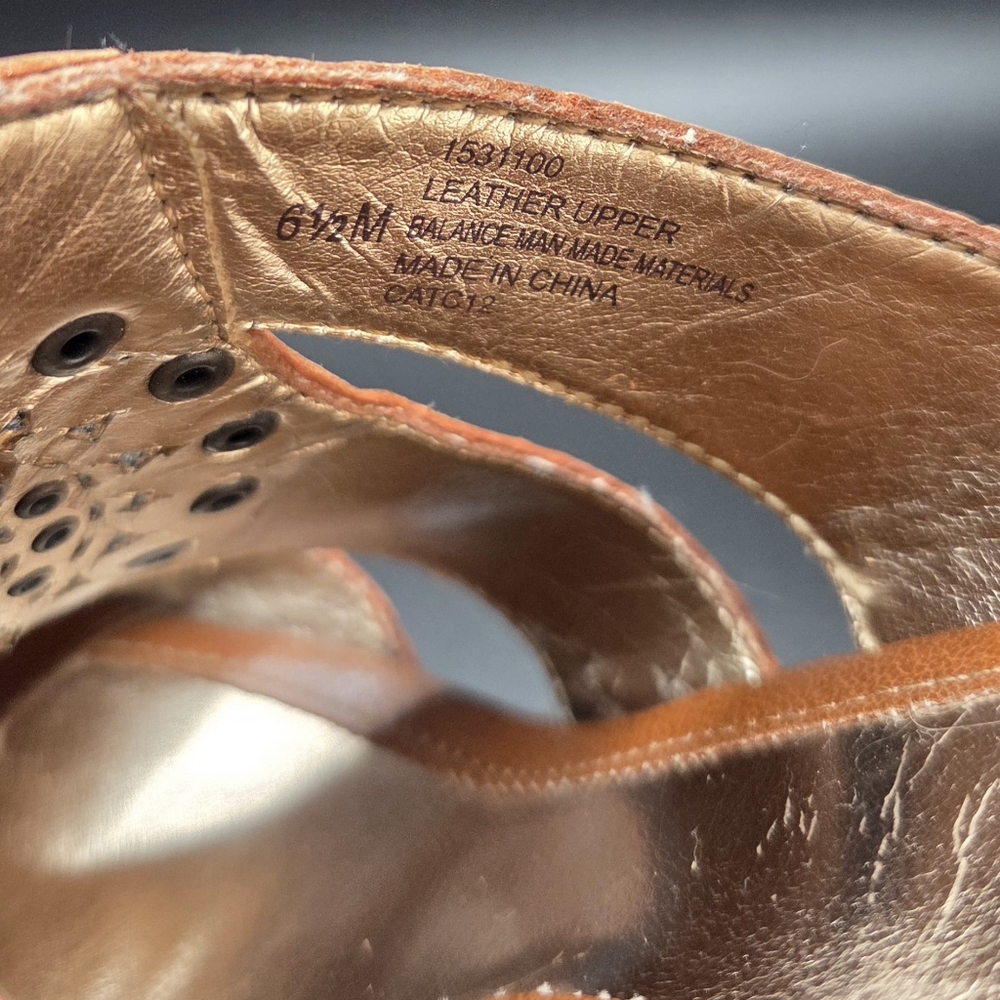 Söfft Leather Studded Cutout Espadrille Wedge Mule Sandals 6.5M Cognac - Picture 10 of 11